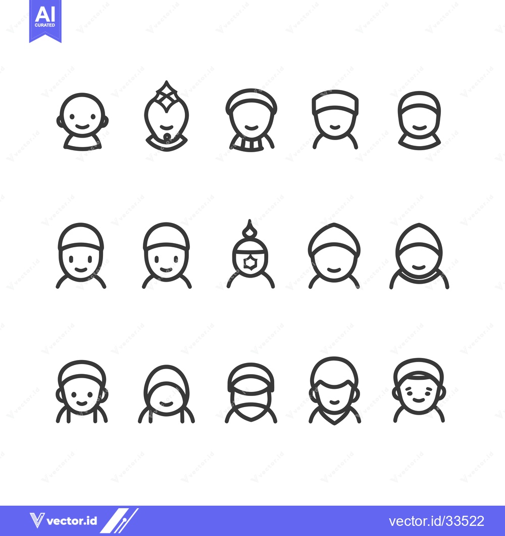 Premium Vector dari Collection of Line Art Icons Depicting People Wearing Various Headwear