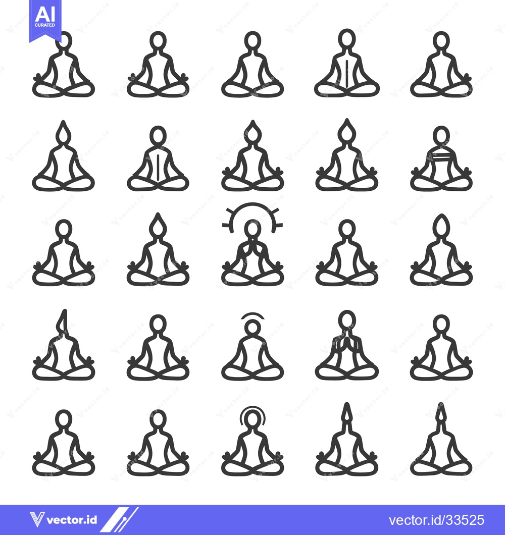 Premium Vector of Collection of Line Art Icons Depicting Various Yoga Poses