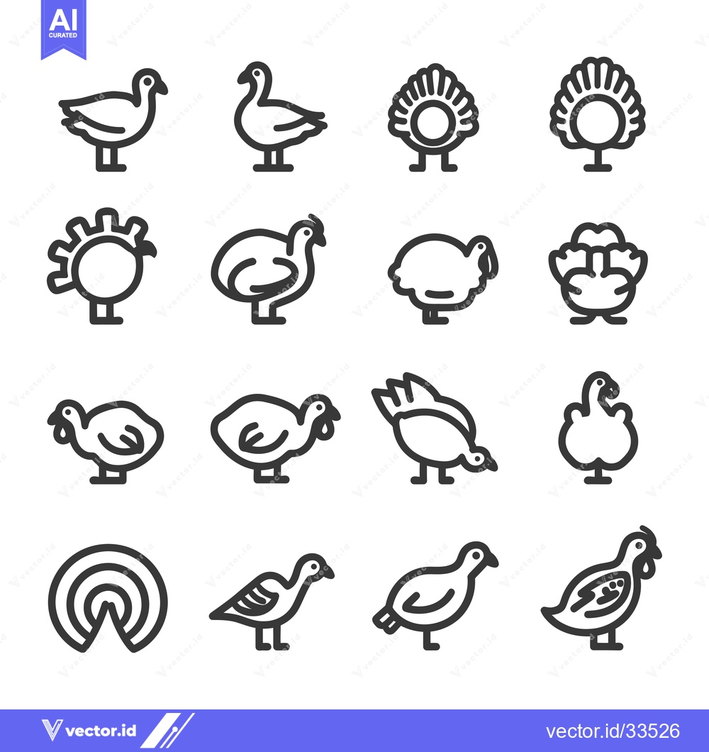 Premium Vector dari Collection of Line Art Icons Featuring Birds and Turkeys