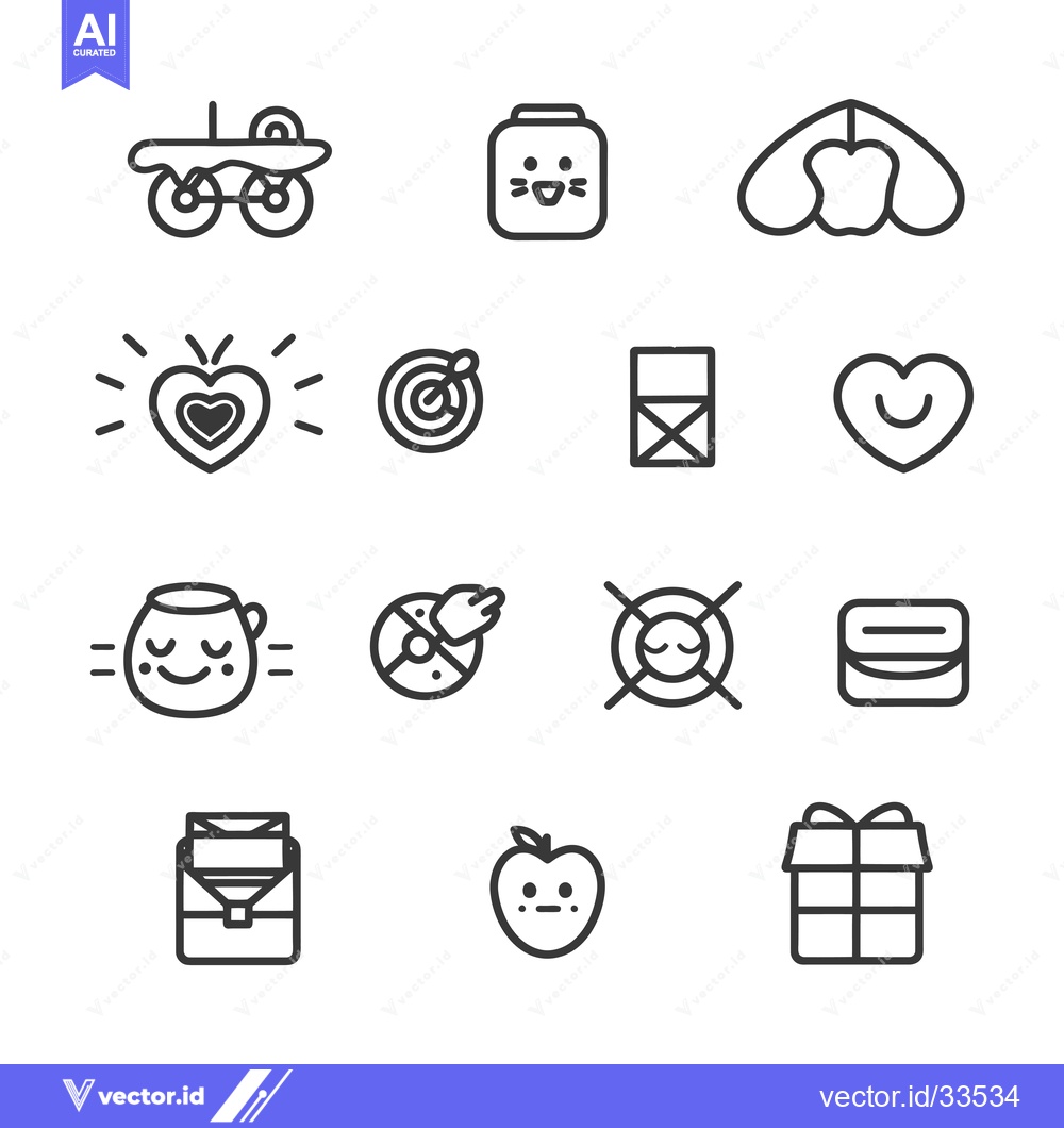 Premium Vector dari Collection of Line Art Icons with Cute Faces