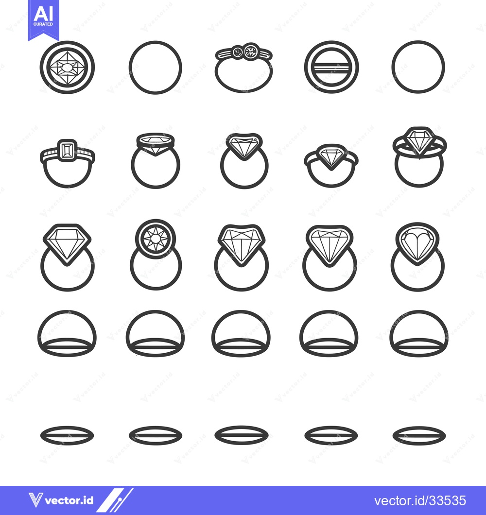 Premium Vector of Collection of Line Art Illustrations Depicting Various Ring Designs