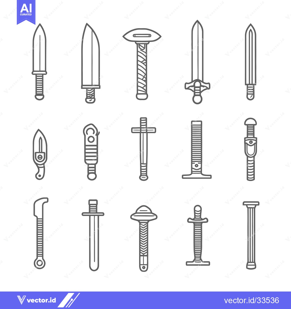 Premium Vector of Collection of Line Art Illustrations Depicting Various Types of Swords