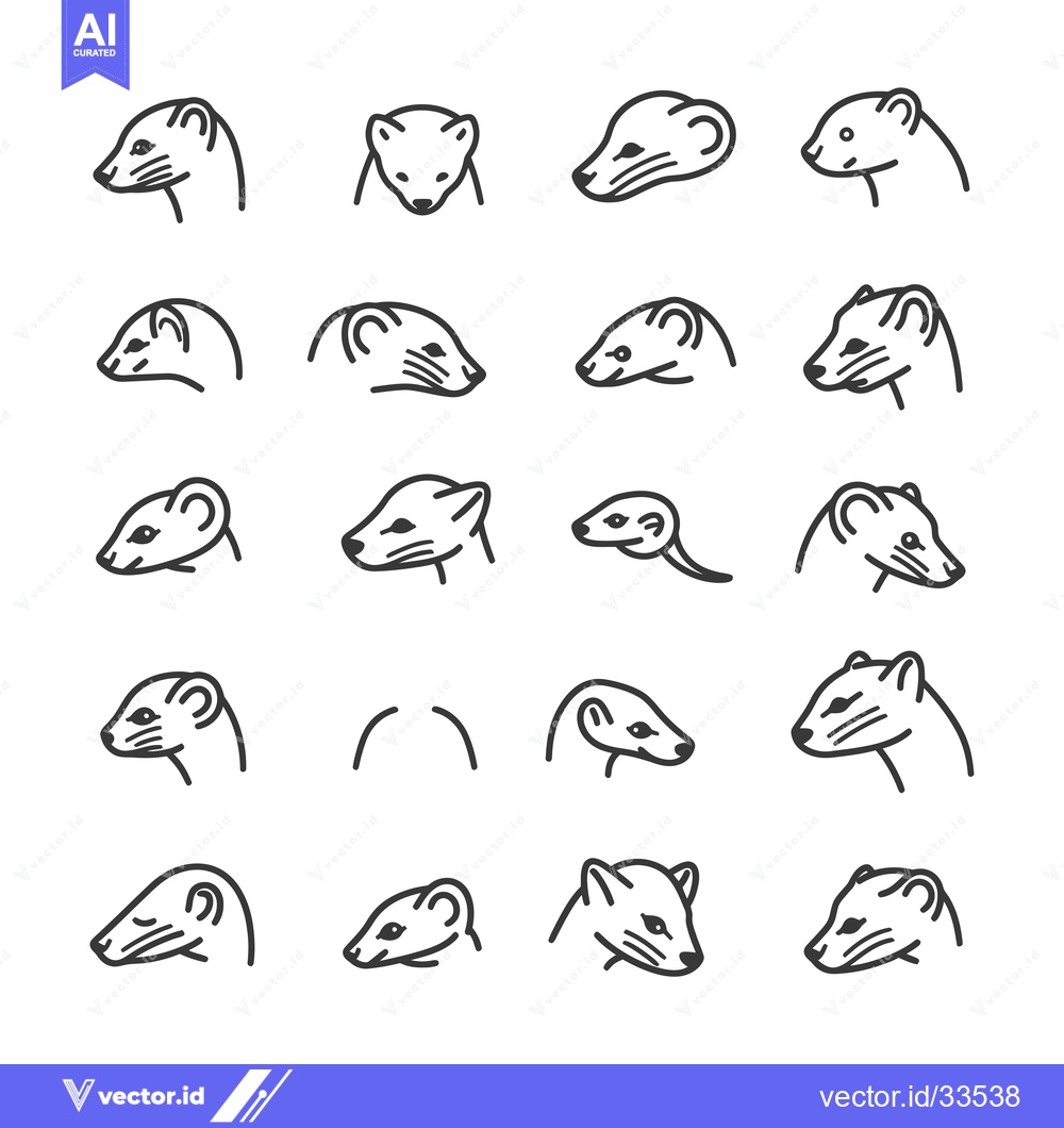 Premium Vector of Collection of Line Art Illustrations Depicting Weasel Heads in Various