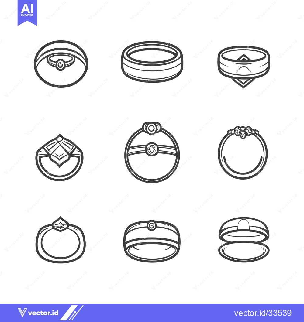 Premium Vector of Collection of Line Art Illustrations of Various Rings