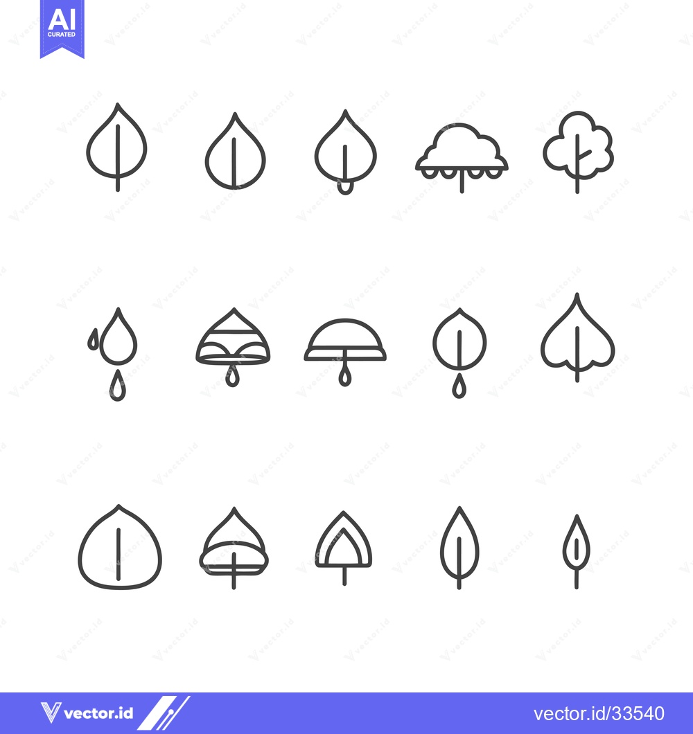 Premium Vector dari Collection of Line Art Leaf and Tree Icons