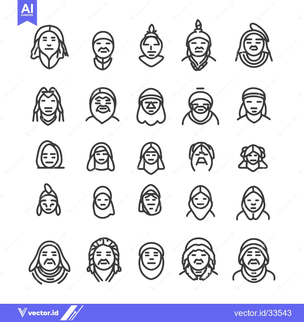 Premium Vector dari Collection of Line Art Portraits Depicting Diverse Cultures and Ethnic