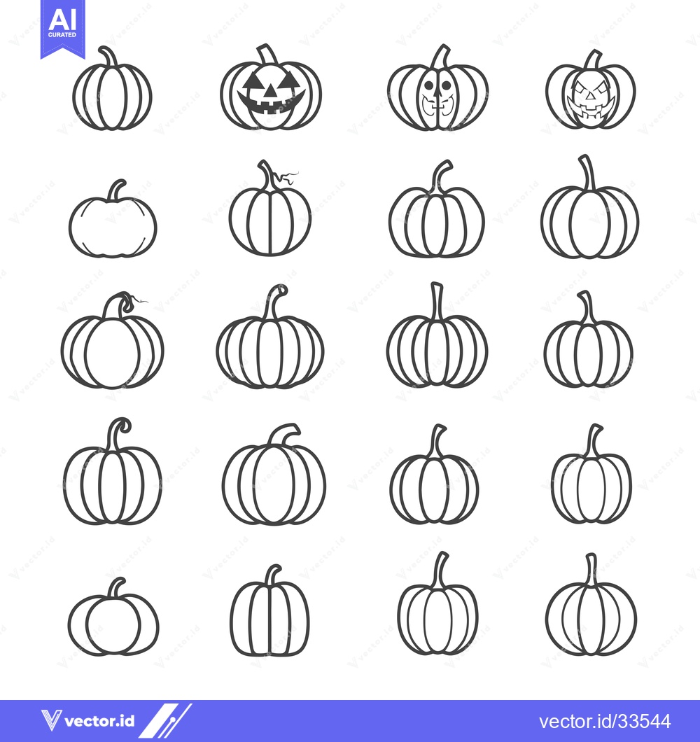 Premium Vector dari Collection of Line Art Pumpkins for Halloween Decoration