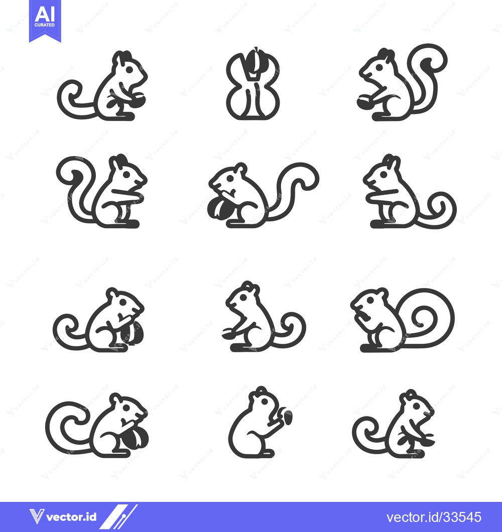 Premium Vector of Collection of Line Art Squirrel Icons with Nuts