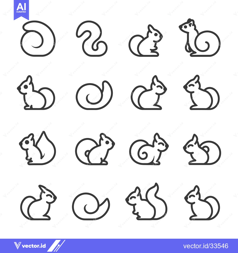 Premium Vector dari Collection of Line Art Squirrel Illustrations with Various Tail Styles