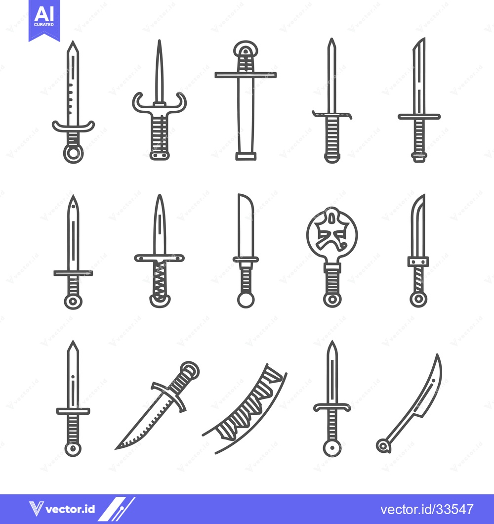 Premium Vector of Collection of Line Art Sword and Knife Illustrations