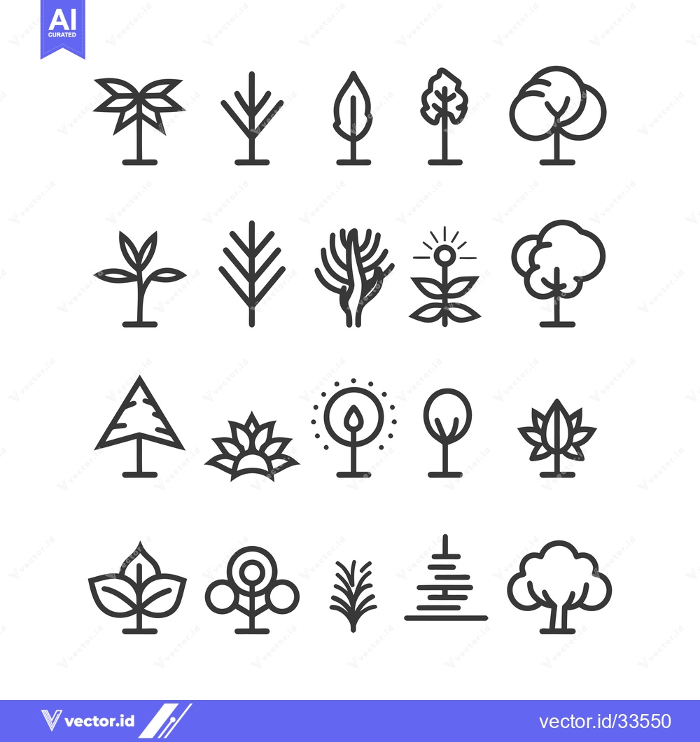 Premium Vector dari Collection of Line Art Tree and Plant Icons