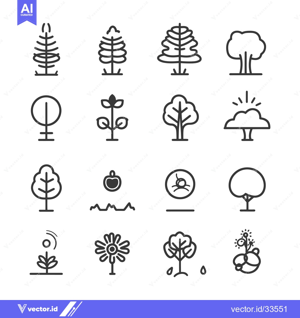 Premium Vector dari Collection of Line Art Tree and Plant Icons