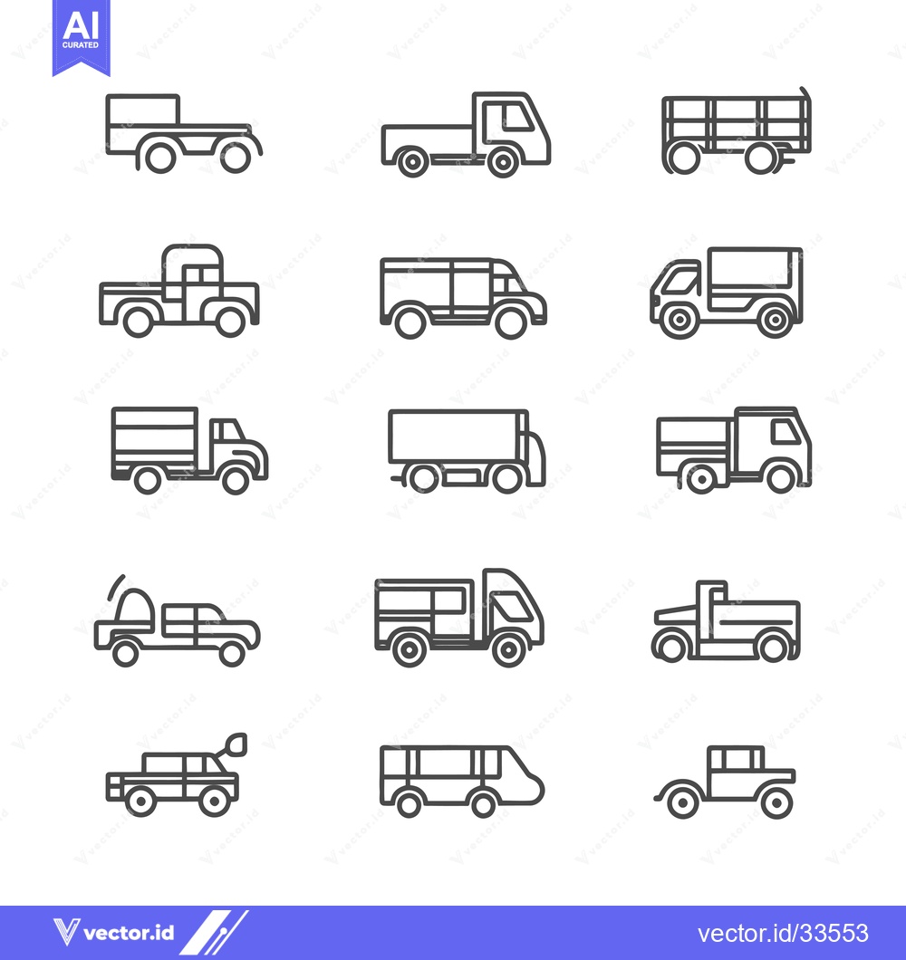 Premium Vector dari Collection of Line Art Truck and Van Icons