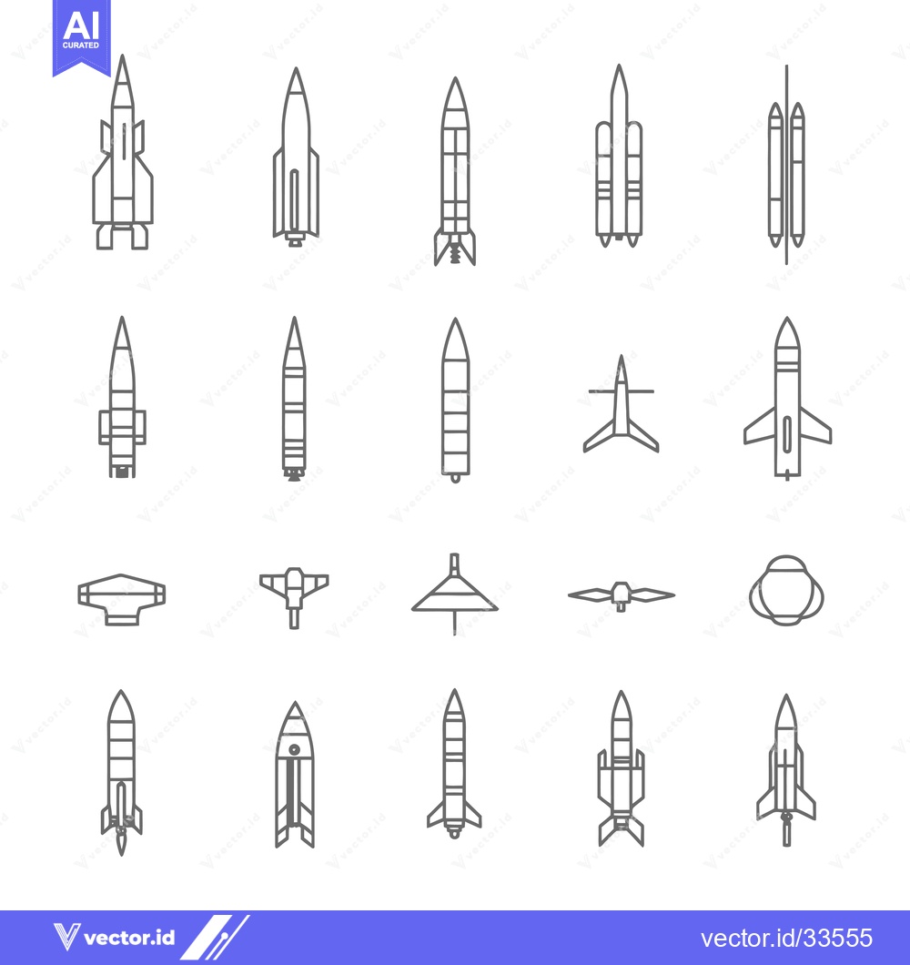 Premium Vector dari Collection of Line Drawings Depicting Different Types of Missiles