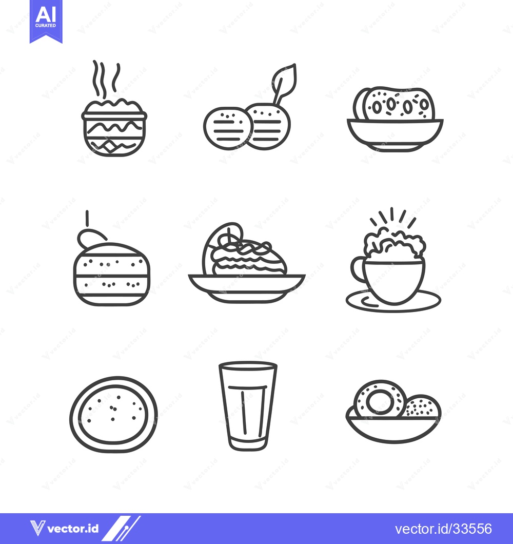 Premium Vector dari Collection of Line Drawings Depicting Various Food Items