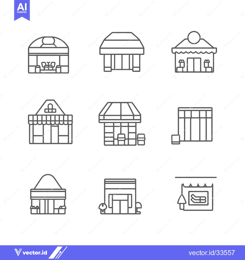 Premium Vector of Collection of Line Drawings Depicting Various Store Fronts
