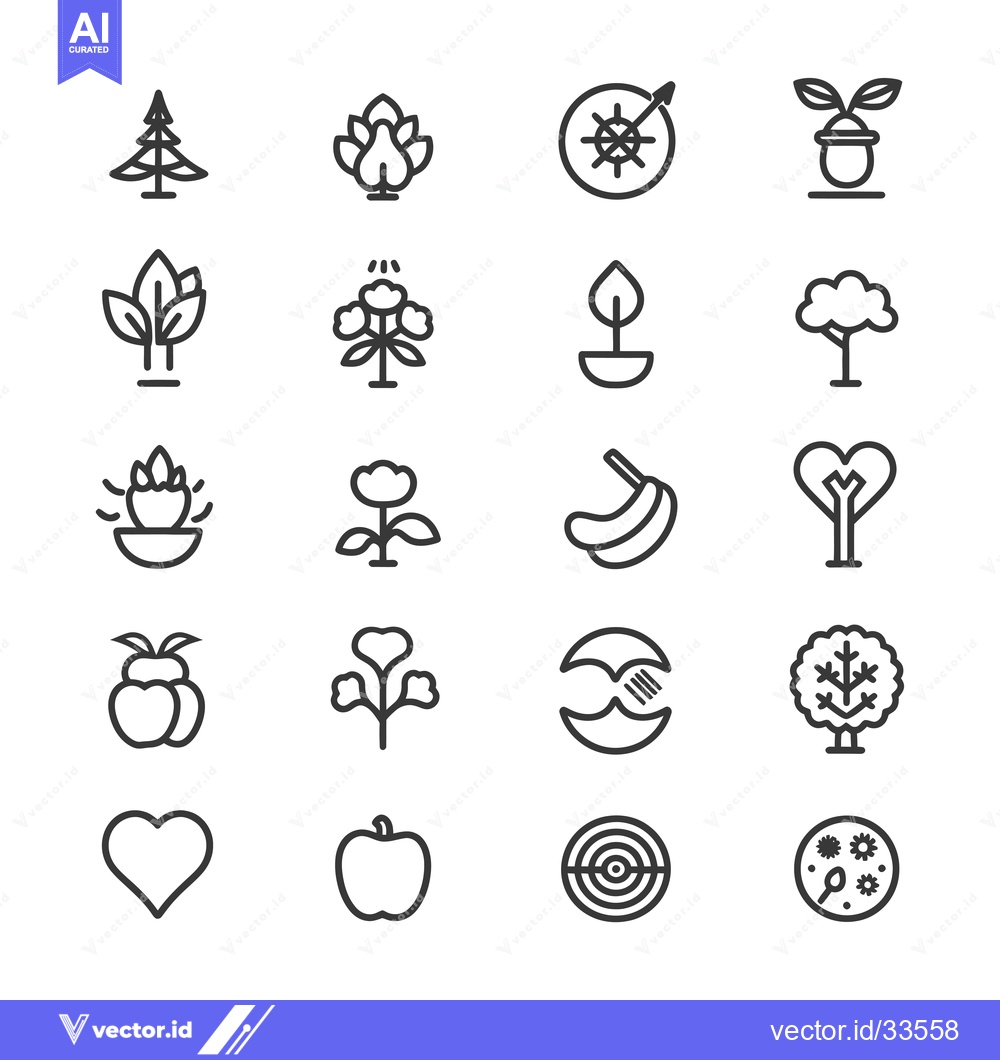 Premium Vector dari Collection of Line Drawings Depicting Various Trees and Plants