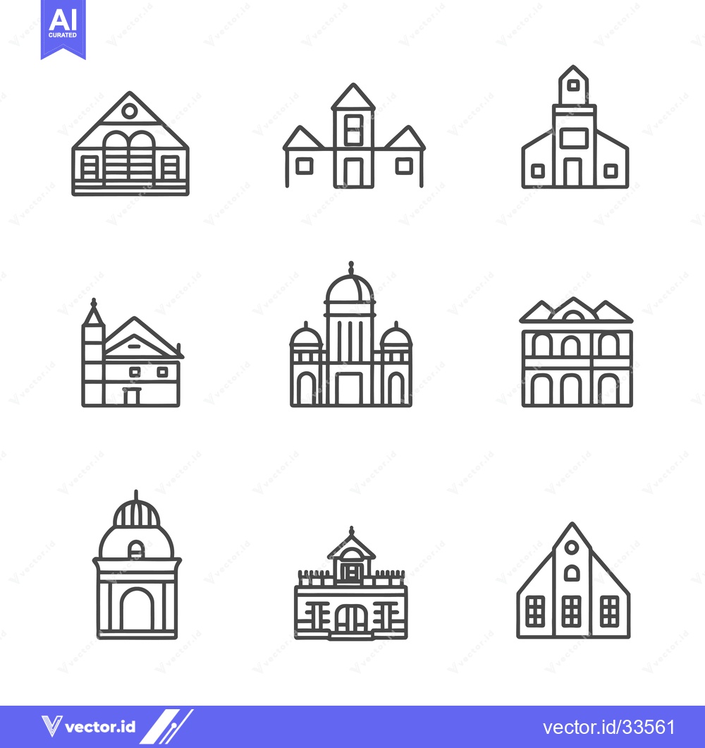 Premium Vector dari Collection of Line Drawings of Buildings