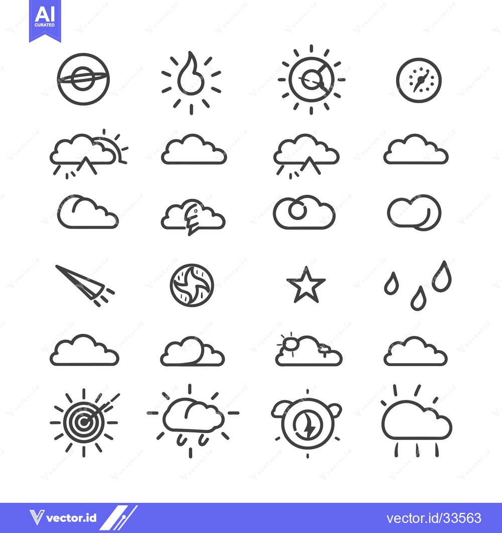 Premium Vector dari Collection of Line Drawings of Clouds, Sun, and Other Weather-Related