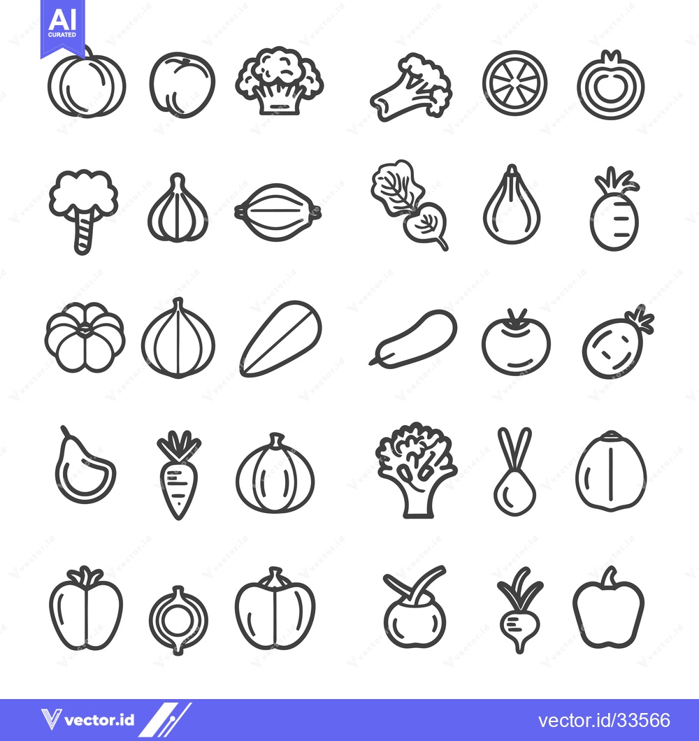 Premium Vector dari Collection of Line Drawings of Fruits and Vegetables
