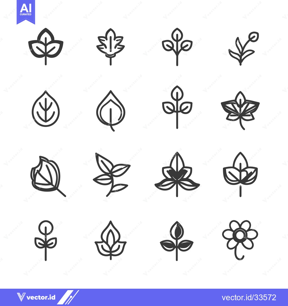 Premium Vector dari Collection of Line Drawings of Various Leaf and Floral Designs