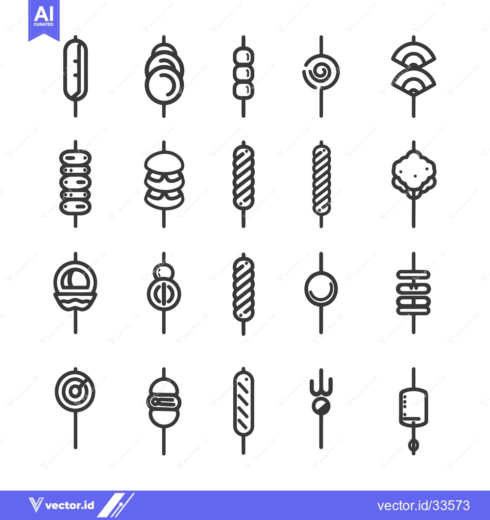 Premium Vector dari Collection of Line Drawings of Various Skewered Food Items