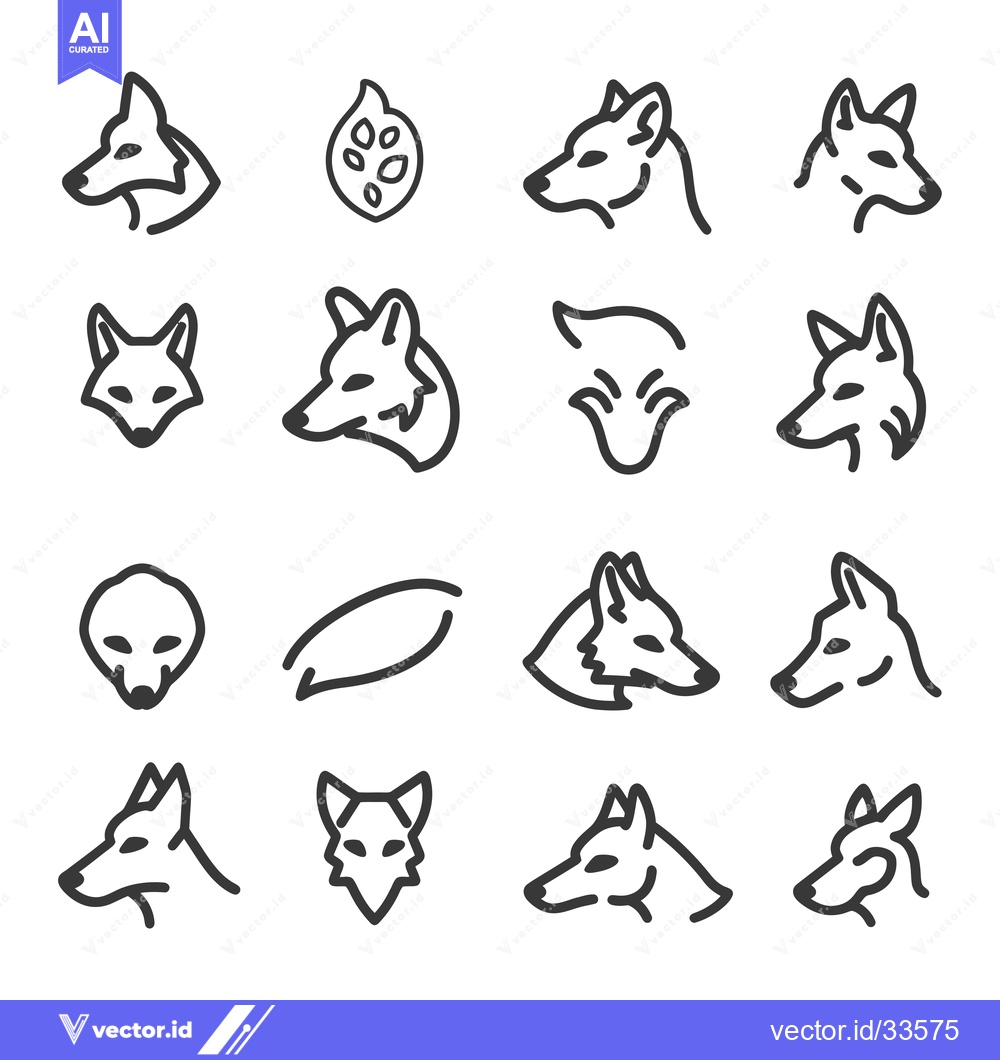 Premium Vector of Collection of Line Drawings of Wolf and Fox Heads
