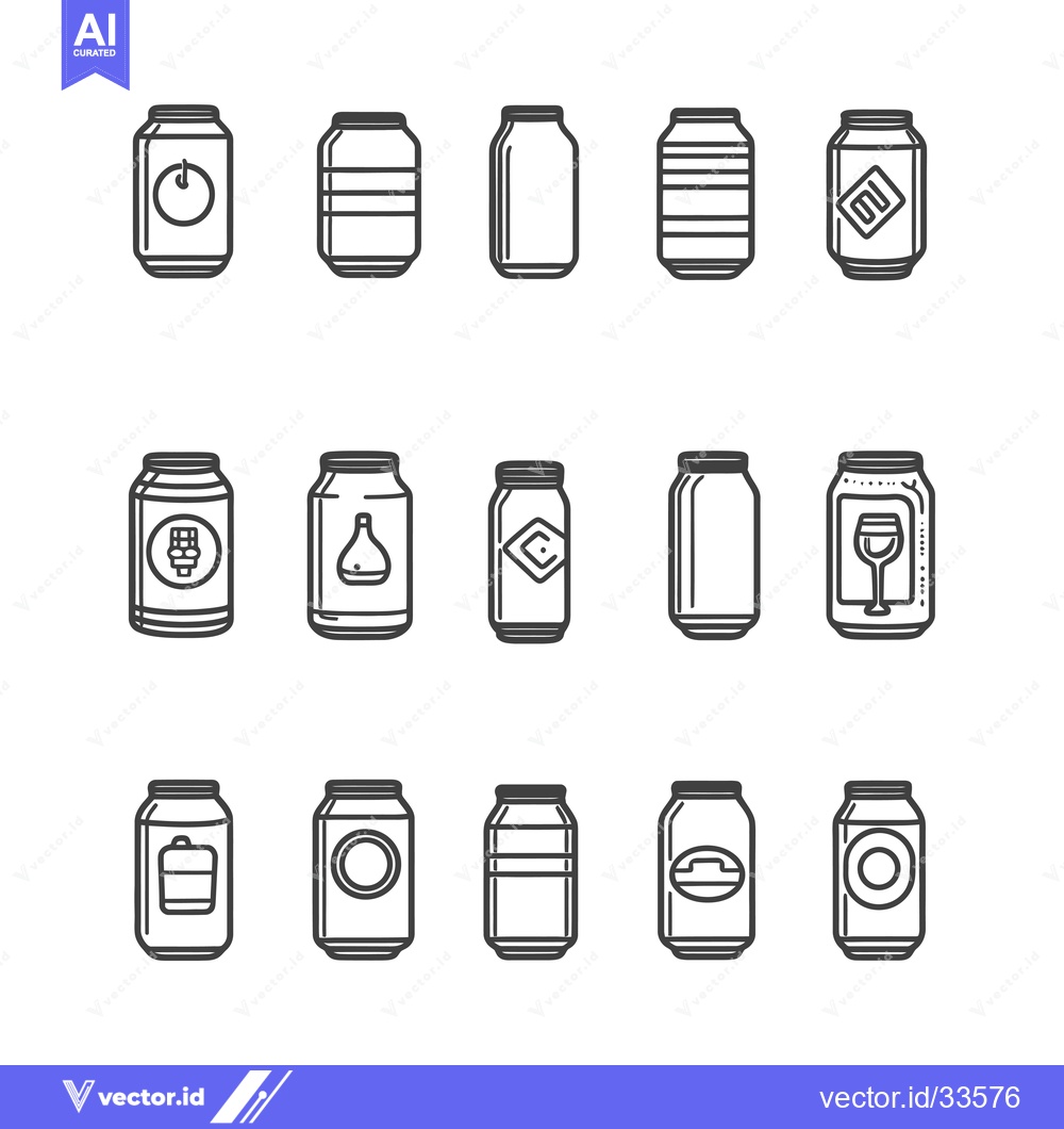 Premium Vector dari Collection of Line Drawn Aluminum Cans with Various Label Designs