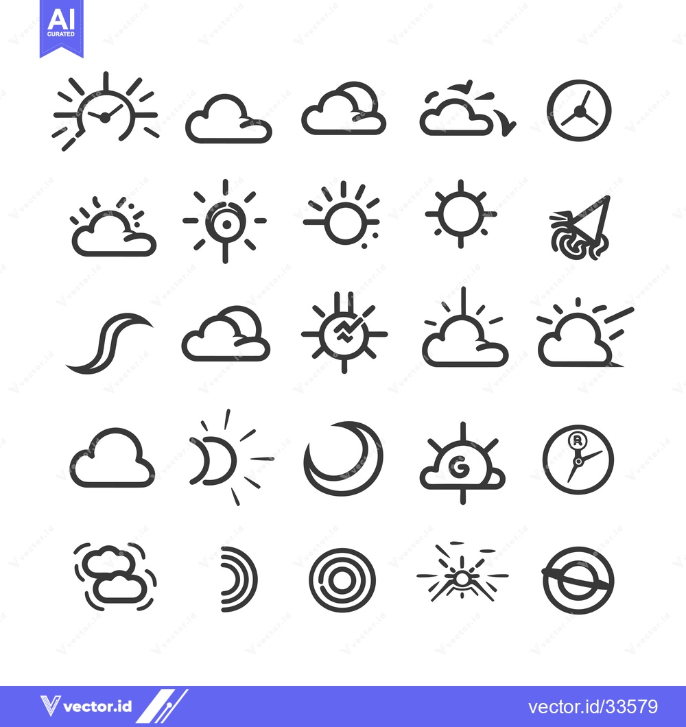 Premium Vector of Collection of Line Icons Depicting Time, Weather, and Other Concepts