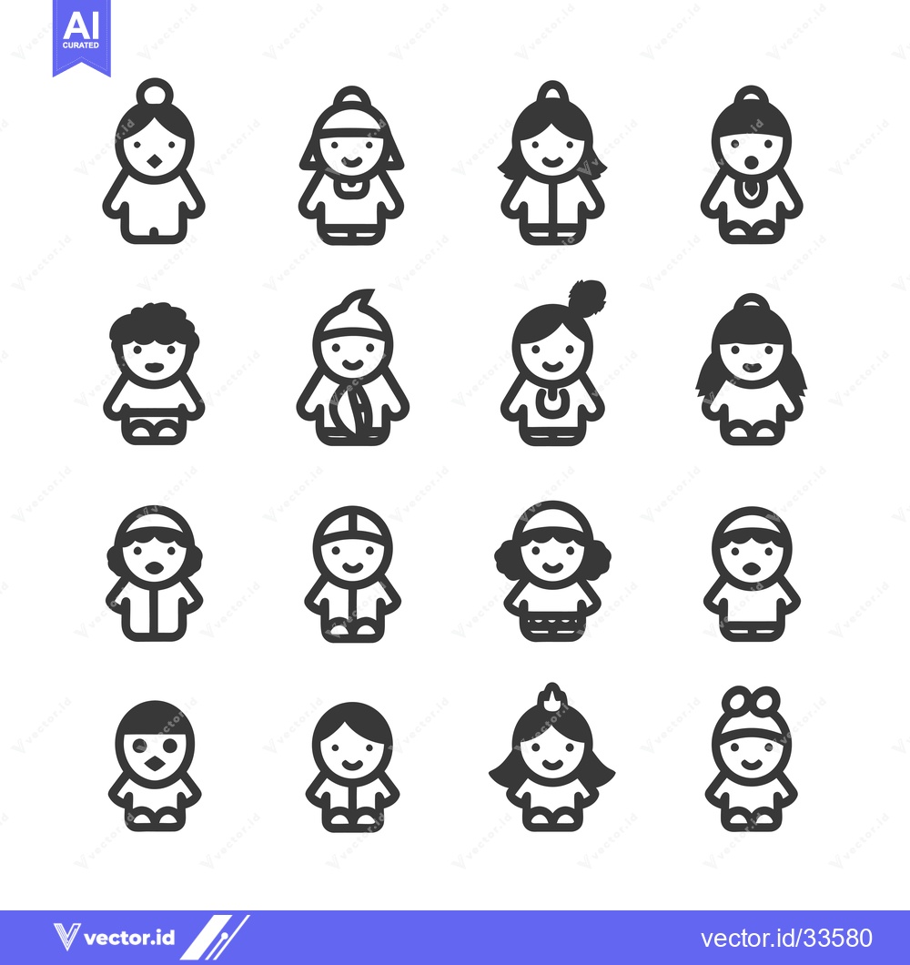 Premium Vector of Collection of Line Icons Depicting Various Children's Hairstyles