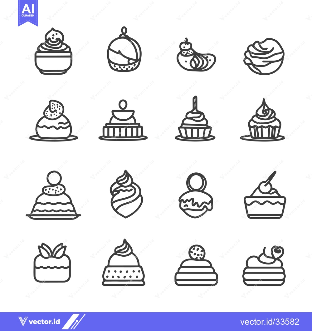 Premium Vector of Collection of Line Icons Depicting Various Desserts