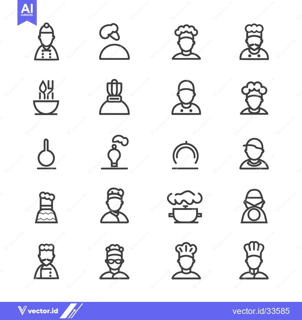 Premium Vector dari Collection of Line Icons Featuring Chefs and Cooking Utensils