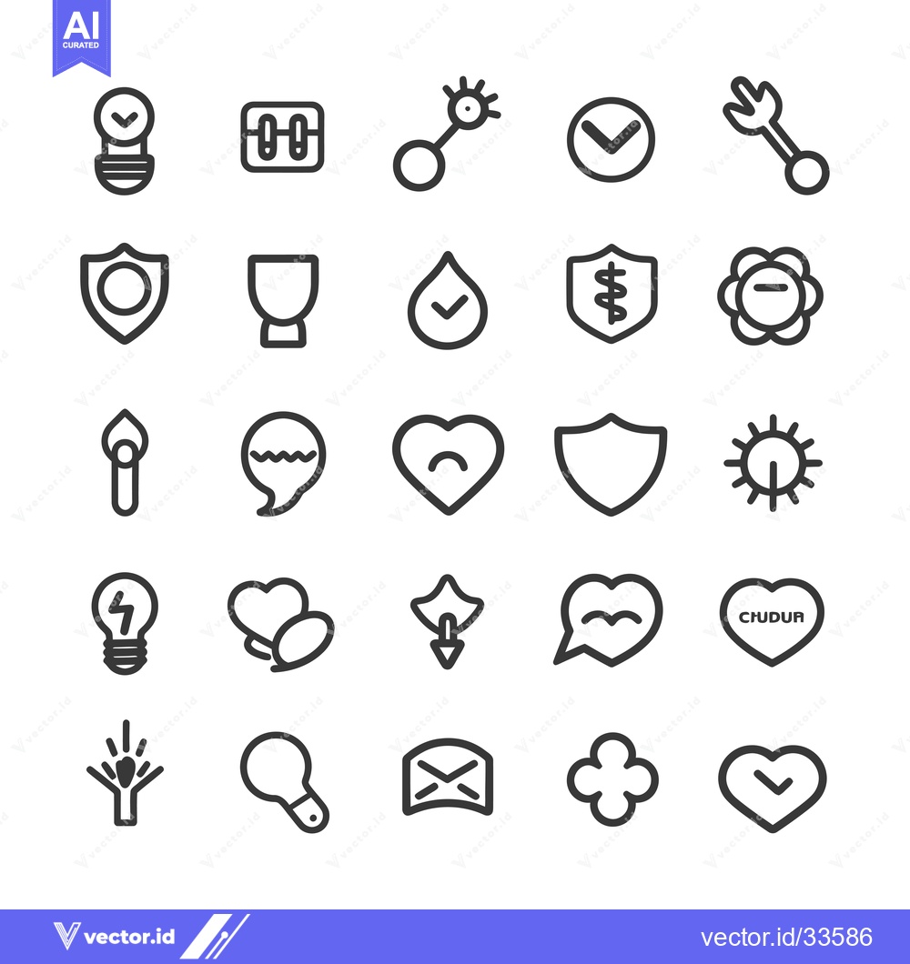Premium Vector dari Collection of Line Icons Featuring Hearts, Shields, and Lightbulbs