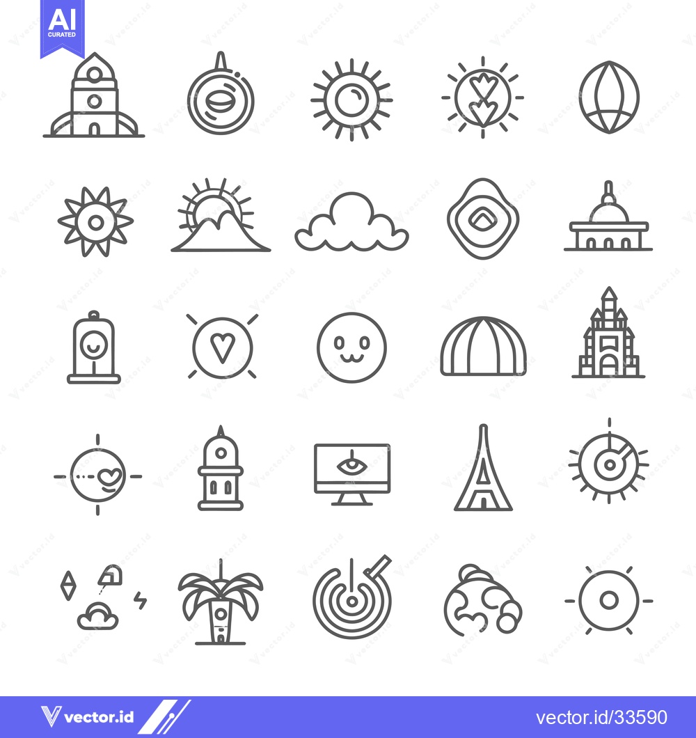 Premium Vector of Collection of Line Icons Related to Astronomy, Nature, Buildings, and