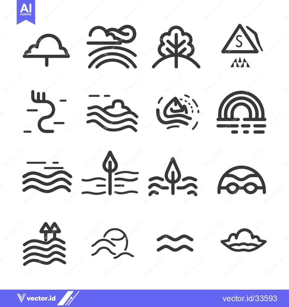 Premium Vector of Collection of Line Icons Related to Water, Nature, and Weather