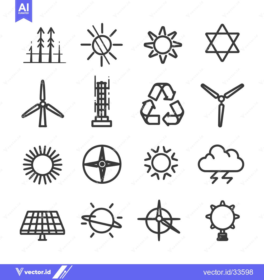 Premium Vector dari Collection of Line Icons Representing Renewable Energy Sources and Wea