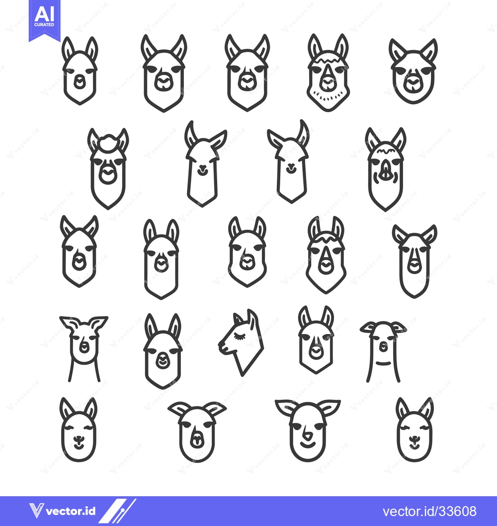 Premium Vector dari Collection of Llama and Alpaca Head Line Art Illustrations