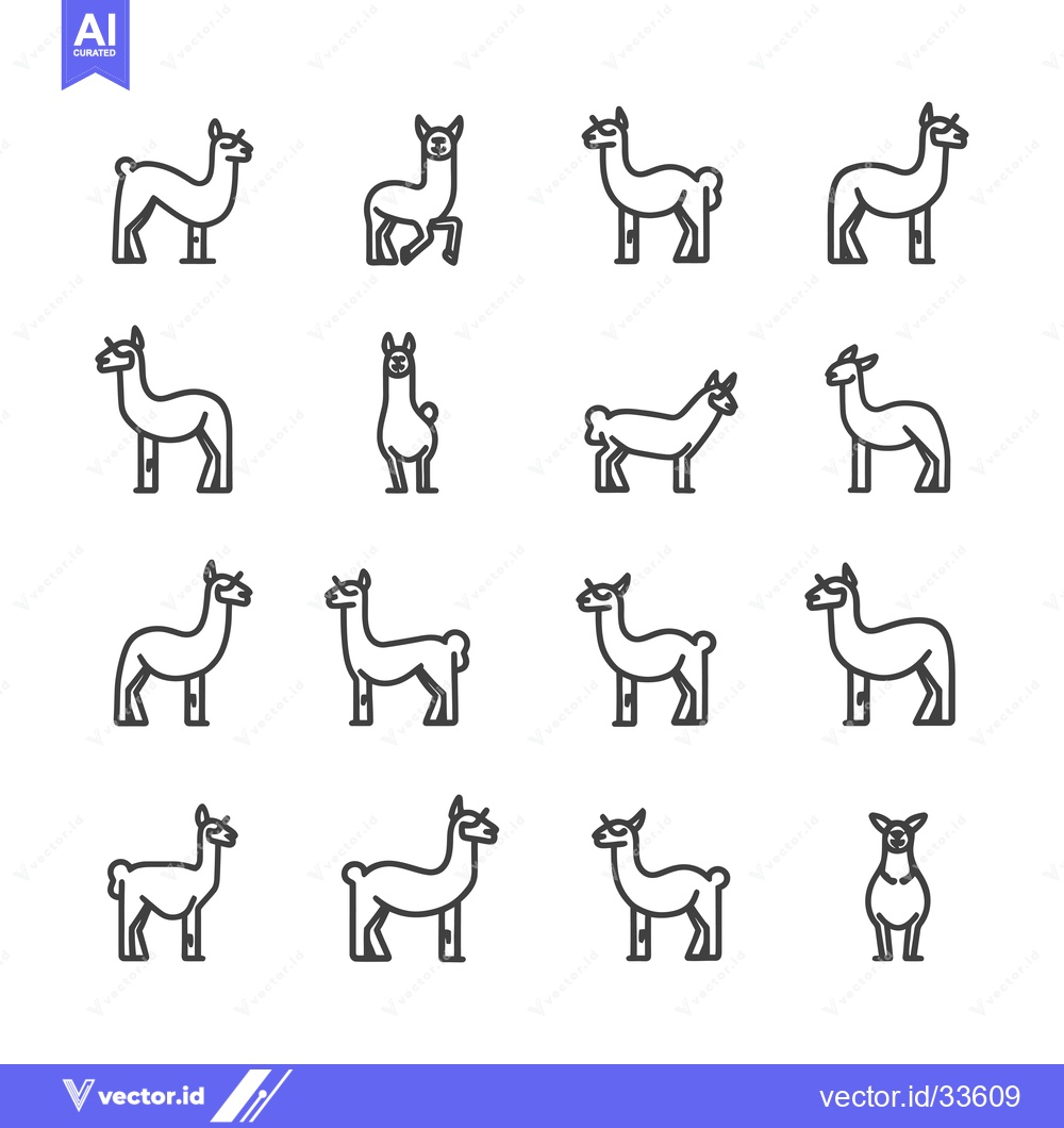 Premium Vector dari Collection of Llama Line Icons in Various Poses