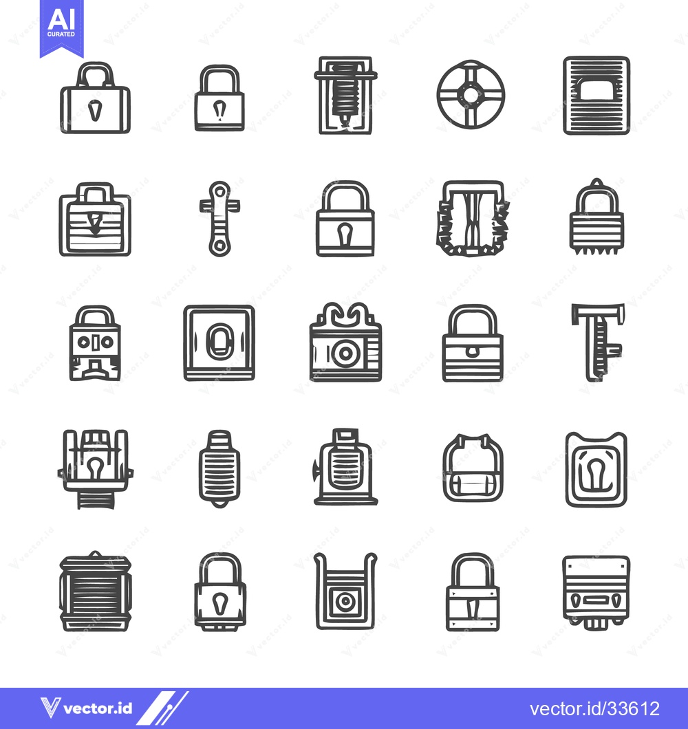 Premium Vector of Collection of various lock icons and symbols in a grid.