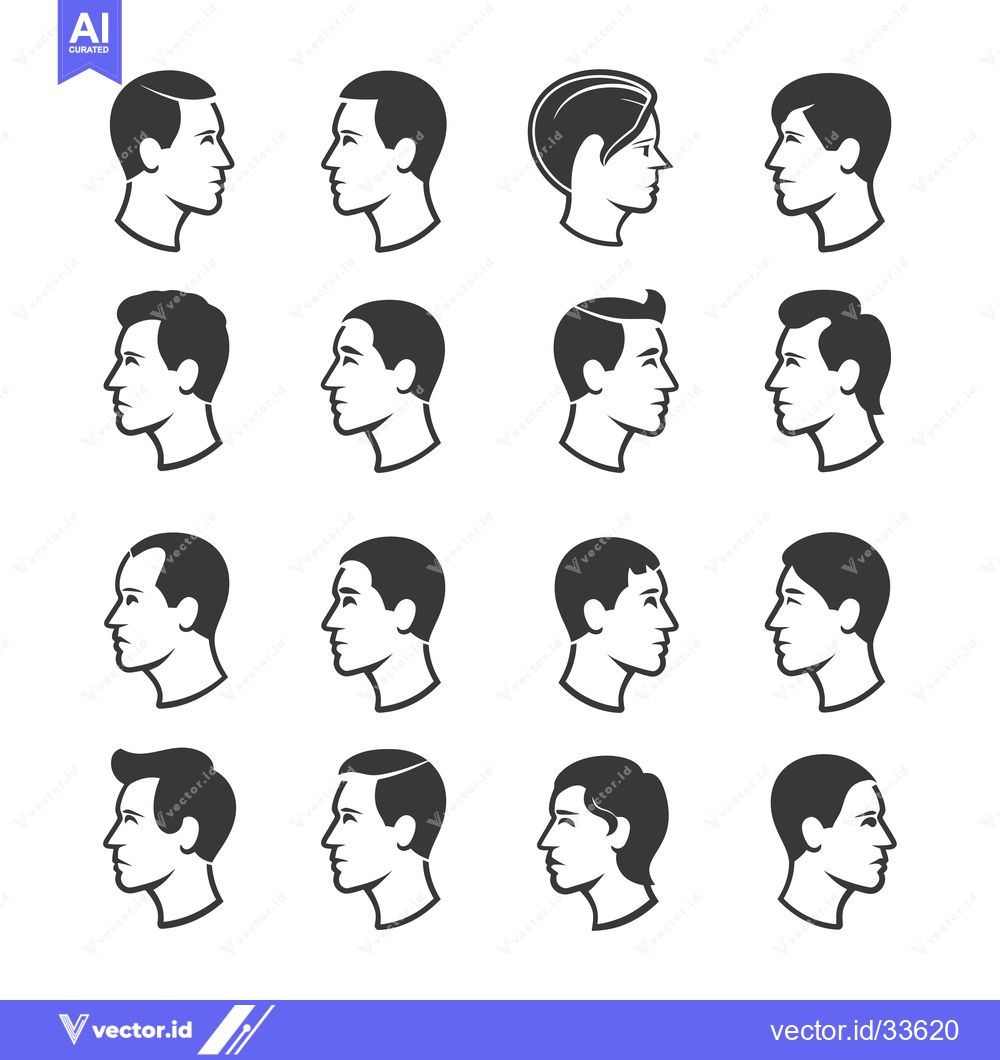 Premium Vector dari Collection of Male Profiles with Different Hairstyles