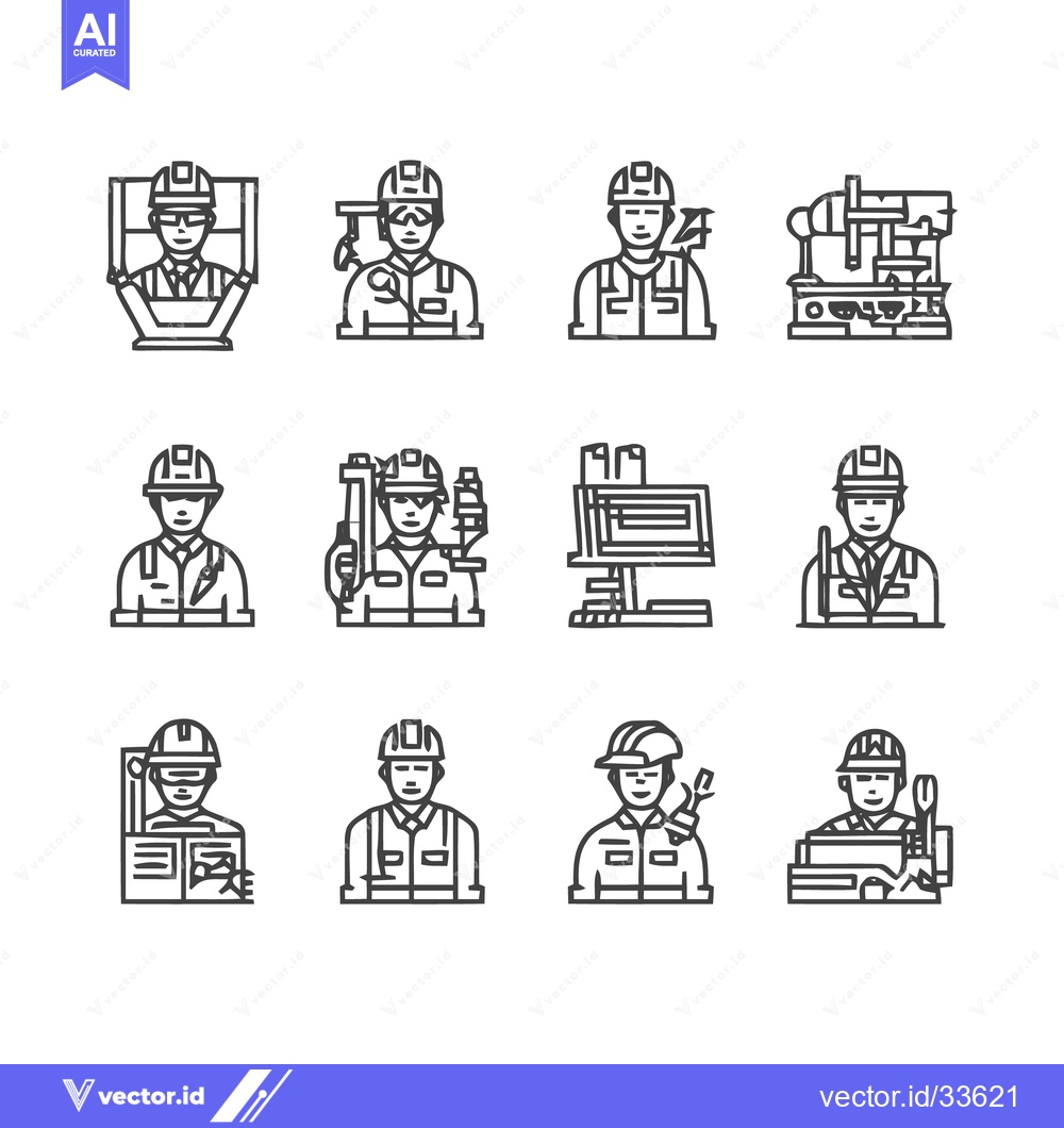 Premium Vector of Construction Workers - Diverse Lineup of Professionals at Work.