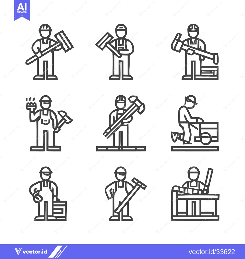 Premium Vector dari Construction Workers - A Collection of Line Art Icons.