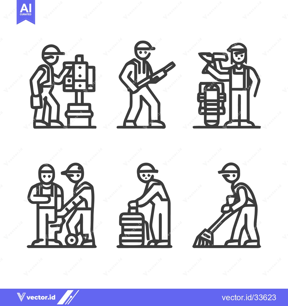 Premium Vector dari Workers in Various Professions - A Collection of Line Art Illustration