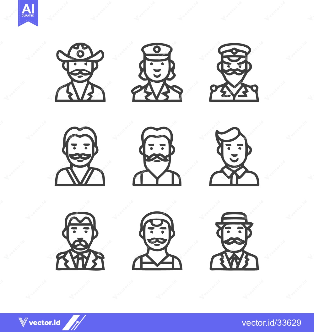 Premium Vector of Diverse Line Art Portraits of Various Professions and Individuals.