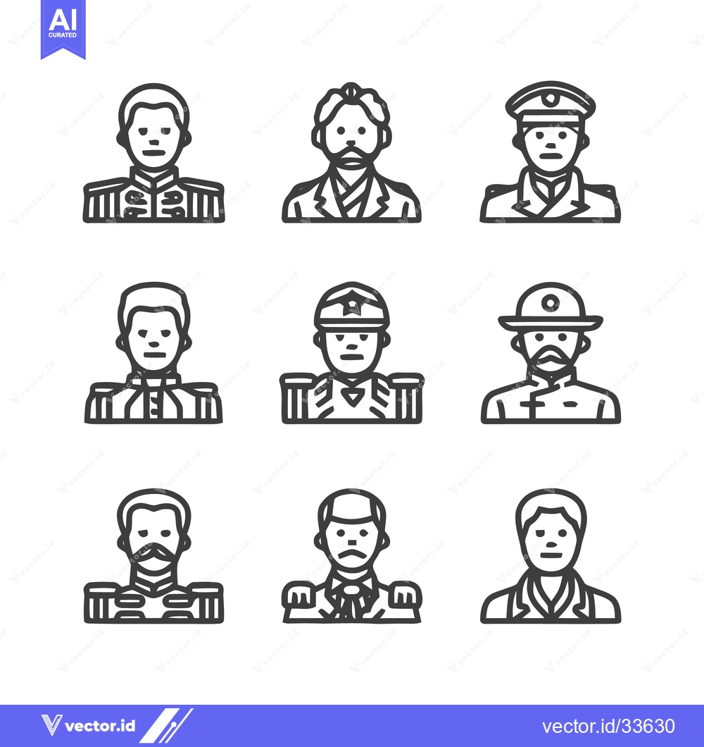 Premium Vector dari Collection of military and civilian portraits in line art style.