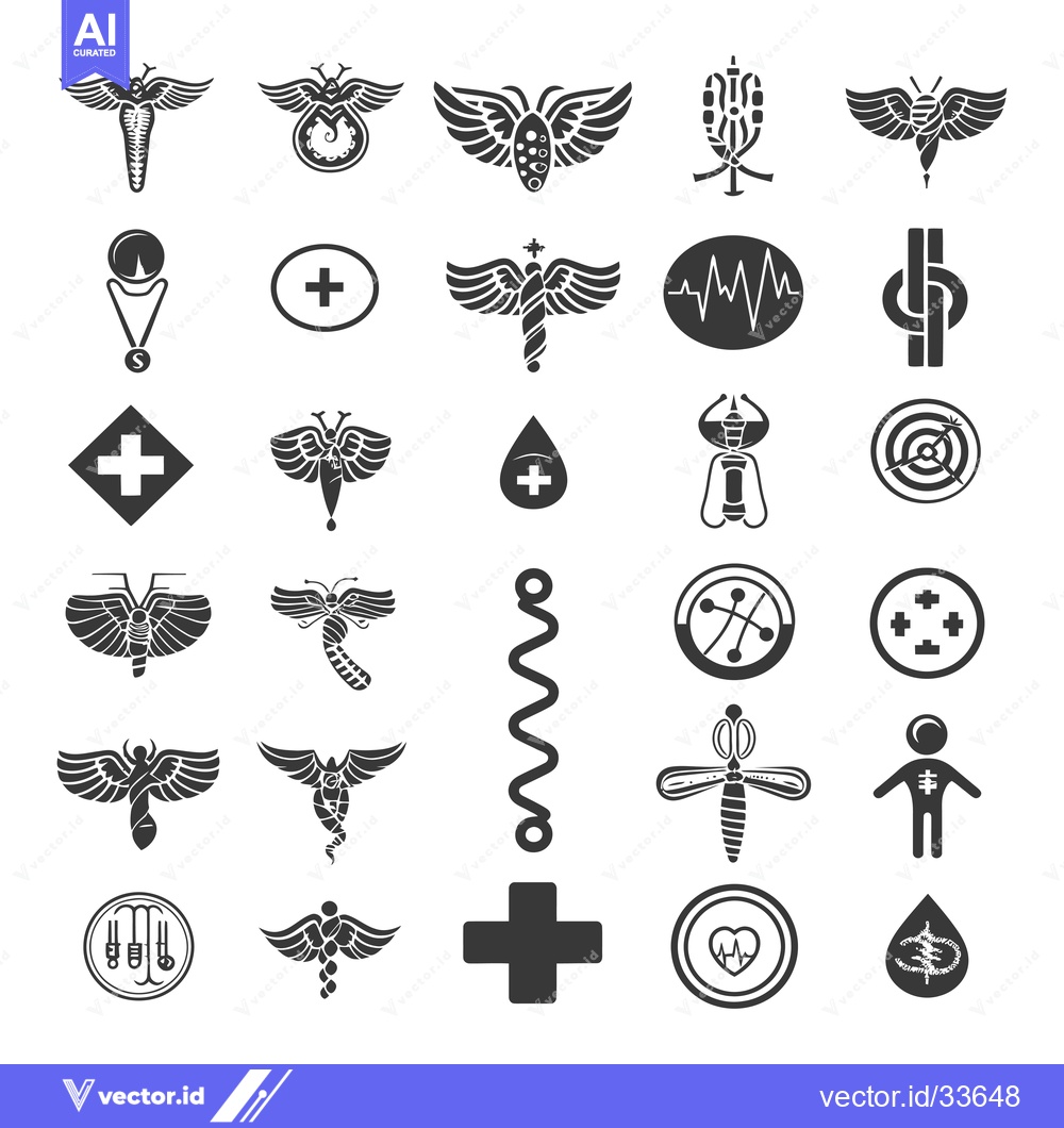 Premium Vector of Collection of Medical and Healthcare Symbols with Winged Creatures