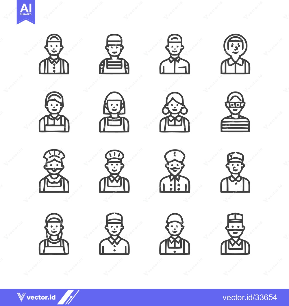 Premium Vector dari Diverse Line Art Icon Set - Representing Various Professions and Occup