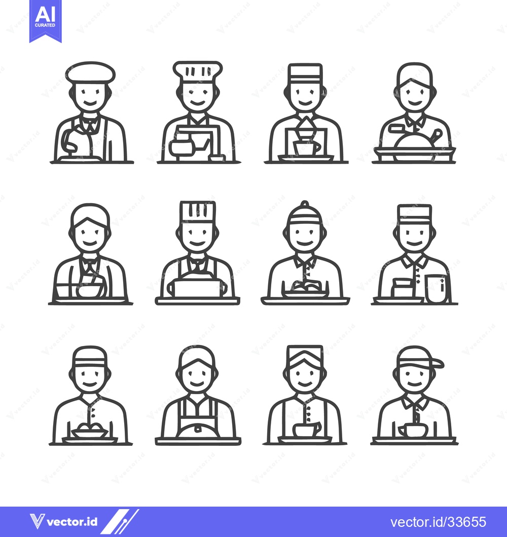 Premium Vector dari Diverse Culinary Professionals - A Collection of Chef and Server Icons
