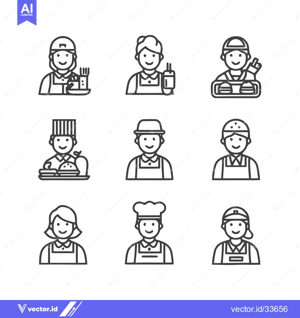 Premium Vector dari Diverse Food Service Professionals - A Collection of Line Art Icons.