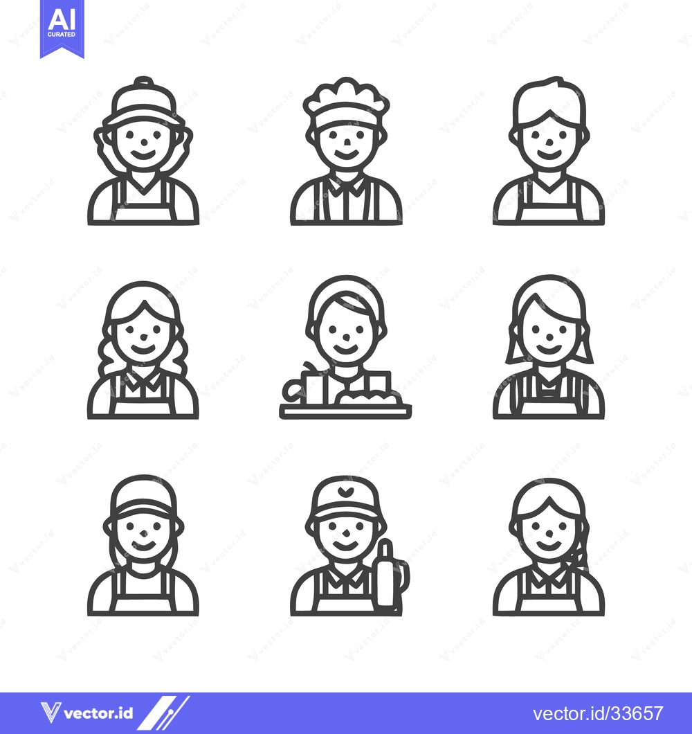 Premium Vector of Diverse Line Art Icons Depicting Various Professions and Occupations.